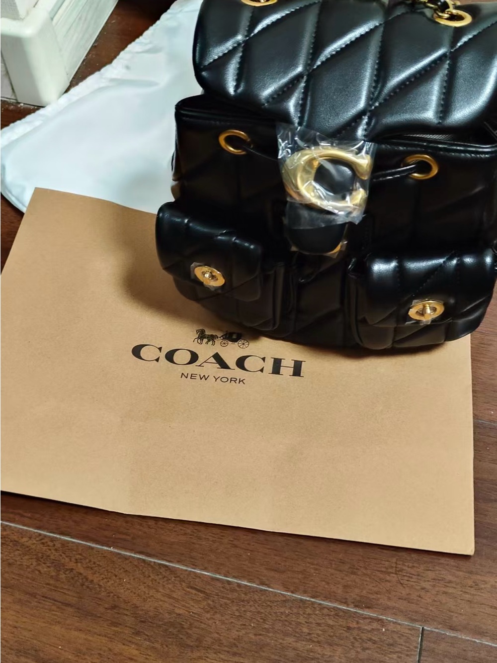 Coach Black Quilted Drawstring Backpack - Picture 6 of 9